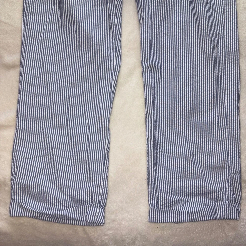 JOS. A. BANK Seersucker Pants Mens 32x30 Blue Striped Cotton Pleated Stays Cool
